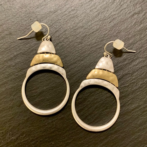 Hammered Earrings Gold Silver Tone Boho Dangle Earrings - Picture 3 of 7